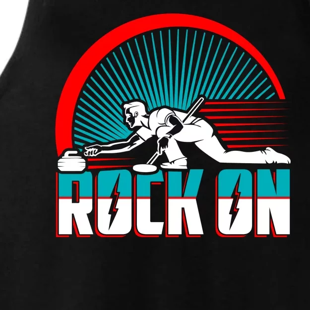 Cool Funny Rock On USA Curling Team Sports Fan Ladies Tri-Blend Wicking Tank