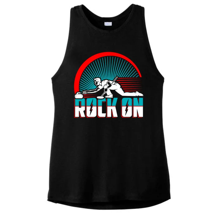 Cool Funny Rock On USA Curling Team Sports Fan Ladies Tri-Blend Wicking Tank