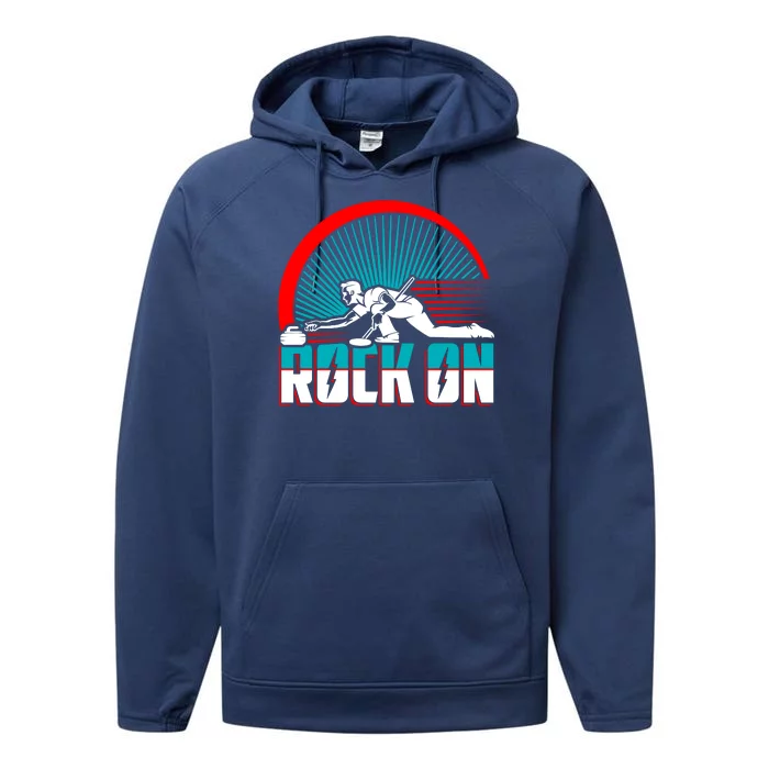 Cool Funny Rock On USA Curling Team Sports Fan Performance Fleece Hoodie