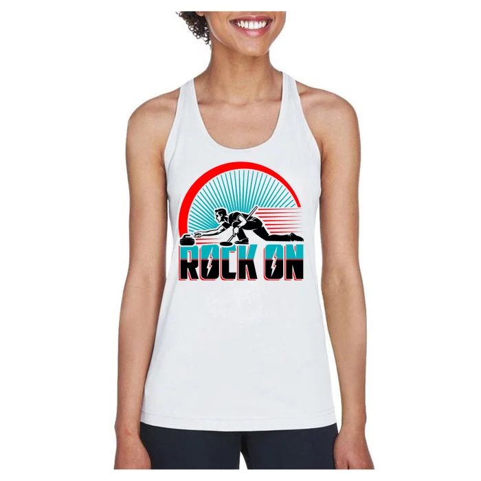 Cool Funny Rock On USA Curling Team Sports Fan Women's Racerback Tank