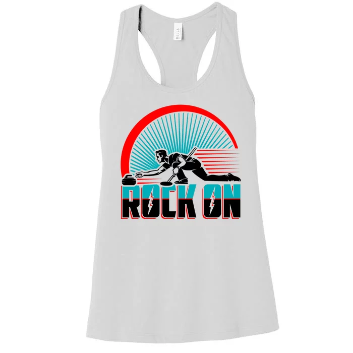 Cool Funny Rock On USA Curling Team Sports Fan Women's Racerback Tank