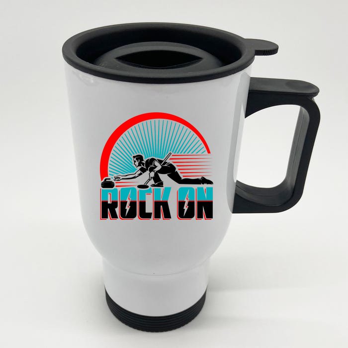 Cool Funny Rock On USA Curling Team Sports Fan Front & Back Stainless Steel Travel Mug