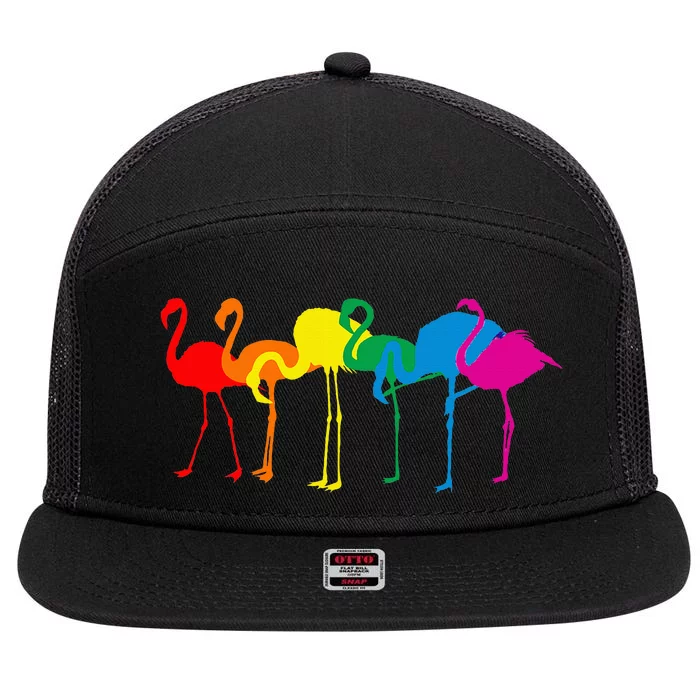 Cute Flamingo Rainbow Flamingo 7 Panel Mesh Trucker Snapback Hat