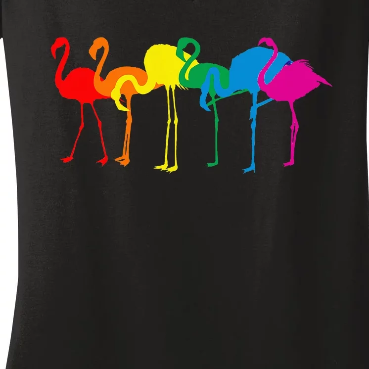 Cute Flamingo Rainbow Flamingo Women's V-Neck T-Shirt