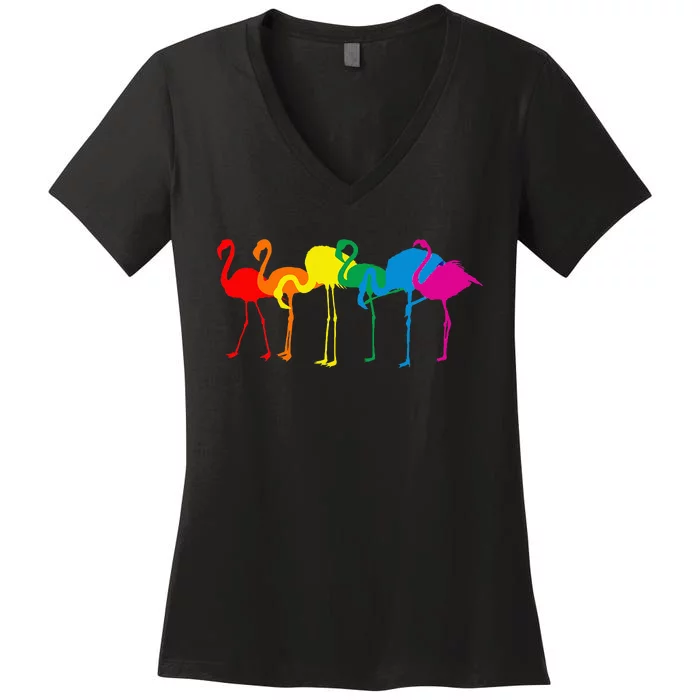 Cute Flamingo Rainbow Flamingo Women's V-Neck T-Shirt