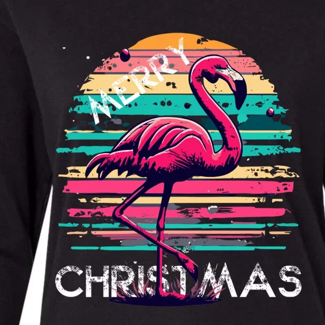 Christmas Flamingo Retro Sunset Pink Flamingo Xmas Gift Womens Cotton Relaxed Long Sleeve T-Shirt