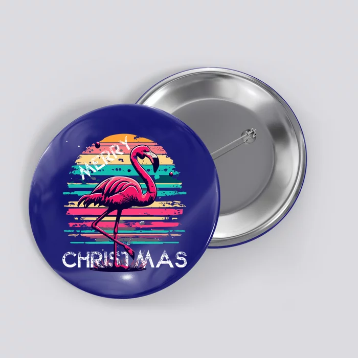 Christmas Flamingo Retro Sunset Pink Flamingo Xmas Gift Button