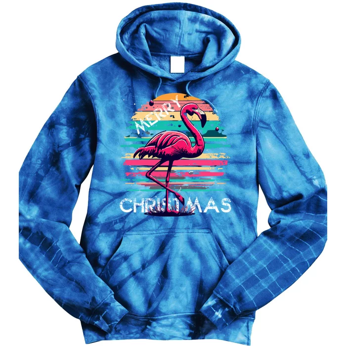 Christmas Flamingo Retro Sunset Pink Flamingo Xmas Gift Tie Dye Hoodie