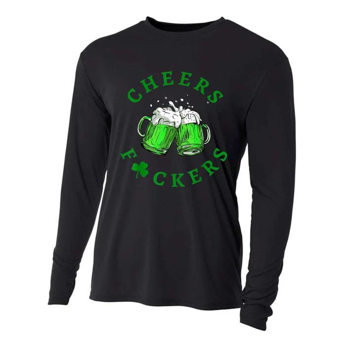 Cheers Fuckers St Patricks Day Funny Beer Drinking Cooling Performance Long Sleeve Crew