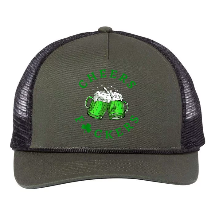 Cheers Fuckers St Patricks Day Funny Beer Drinking Retro Rope Trucker Hat Cap