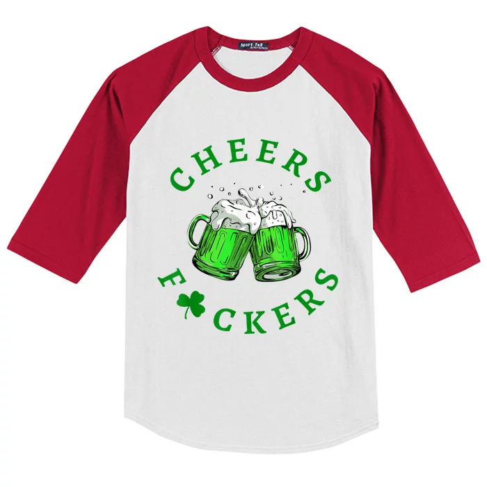 Cheers Fuckers St Patricks Day Funny Beer Drinking Kids Colorblock Raglan Jersey