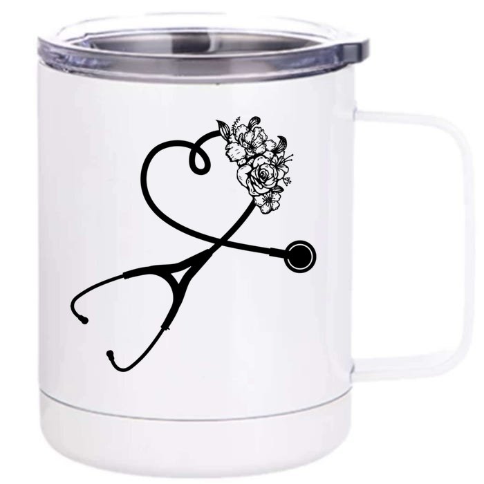 Cute Floral Stethoscope Nurse Essential Worker Gift Idea Gift Front & Back 12oz Stainless Steel Tumbler Cup