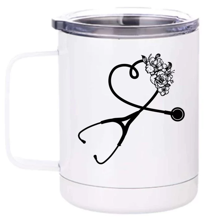 Cute Floral Stethoscope Nurse Essential Worker Gift Idea Gift Front & Back 12oz Stainless Steel Tumbler Cup