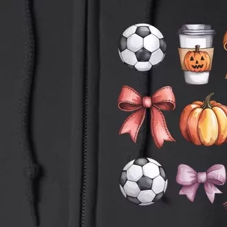 Coquette Fall Soccer Autumn Bow Pumpkin Thanksgiving Full Zip Hoodie