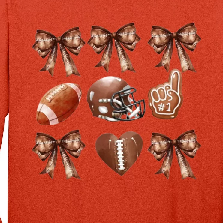 Coquette Football Sublimation Football Bow Tall Long Sleeve T-Shirt