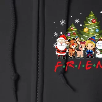 Christmas Friends Santa Rudolph Snowman Family Xmas Pajamas Full Zip Hoodie