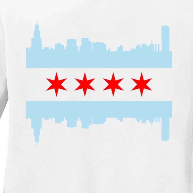 Chicago Flag Skyline Ladies Long Sleeve Shirt