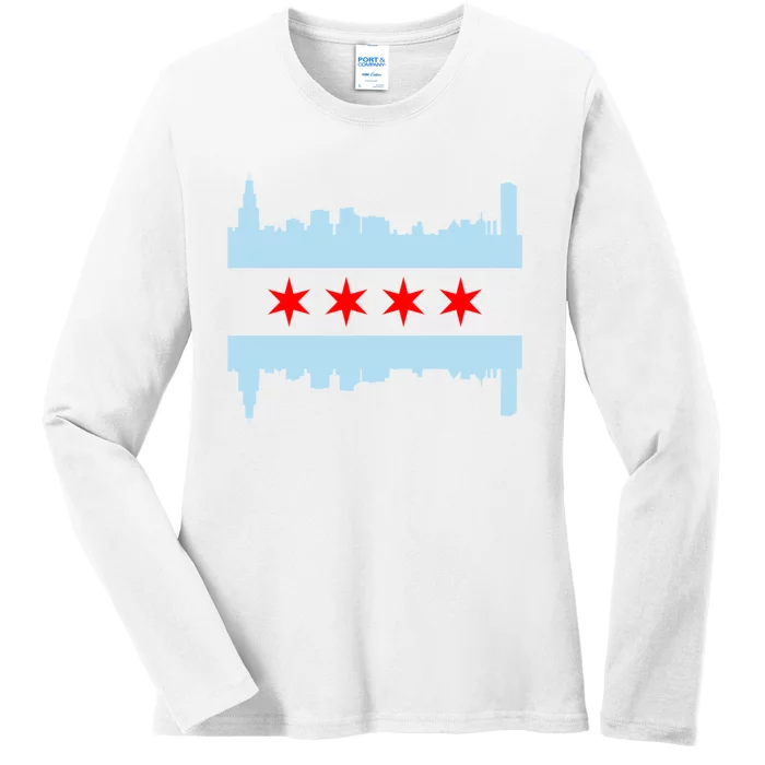 Chicago Flag Skyline Ladies Long Sleeve Shirt