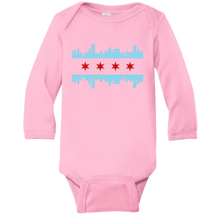 Chicago Flag Skyline Pride Illinois Vintage Baby Long Sleeve Bodysuit