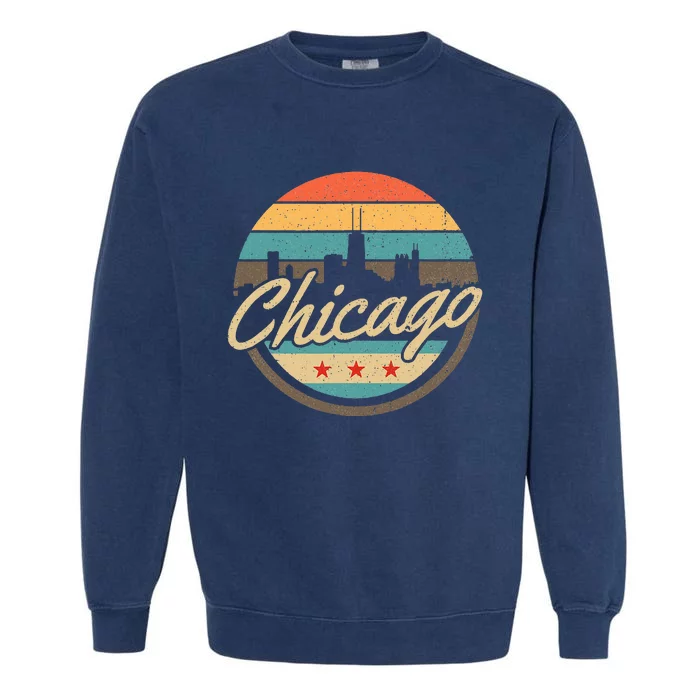 Chicago Flag Skyline Vintage Illinois Usa Souvenir Garment-Dyed Sweatshirt