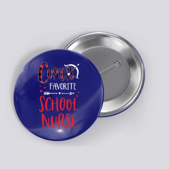 Cupid's Favorite School Nurse Red Plaid Valentine's Day Gift Button