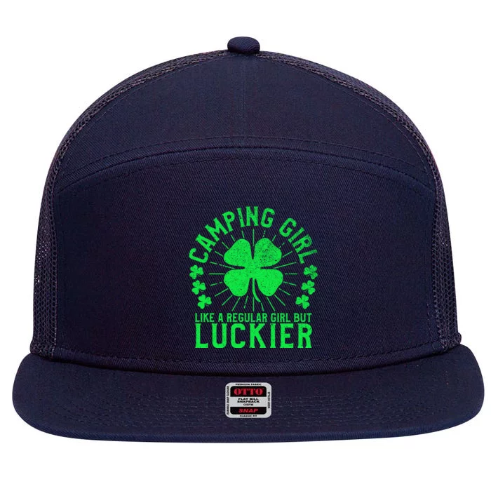 Camping Funny St Patrick's Day Female Camper Camp Lover Cute Gift 7 Panel Mesh Trucker Snapback Hat