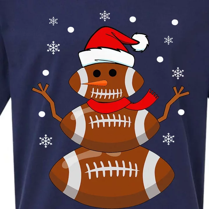 Christmas Football Snowman  Football Christmas Sueded Cloud Jersey T-Shirt