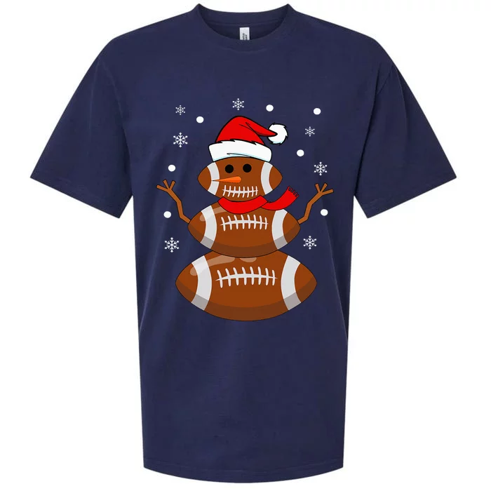 Christmas Football Snowman  Football Christmas Sueded Cloud Jersey T-Shirt