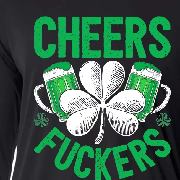 Cheers Fuckers St Patricks Day Beer Drinking Mugs Cooling Performance Long Sleeve Crew