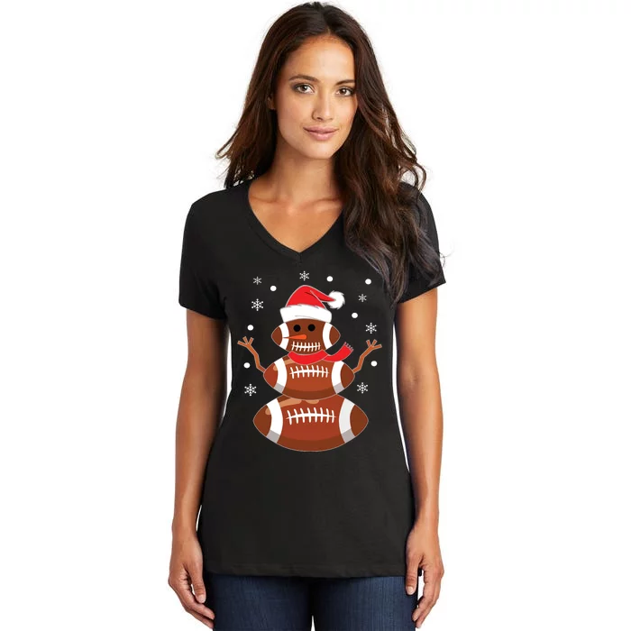 Christmas Football Snowman Kids Football Christmas Women Women's V-Neck T-Shirt