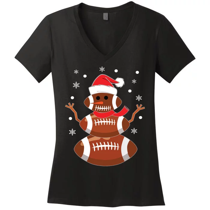 Christmas Football Snowman Kids Football Christmas Women Women's V-Neck T-Shirt