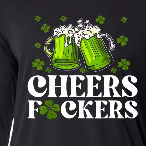 Cheers Fuckers St Patricks Day Funny Beer Drinking Mugs Cooling Performance Long Sleeve Crew