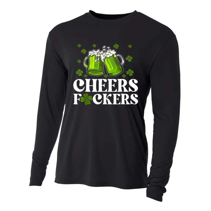 Cheers Fuckers St Patricks Day Funny Beer Drinking Mugs Cooling Performance Long Sleeve Crew