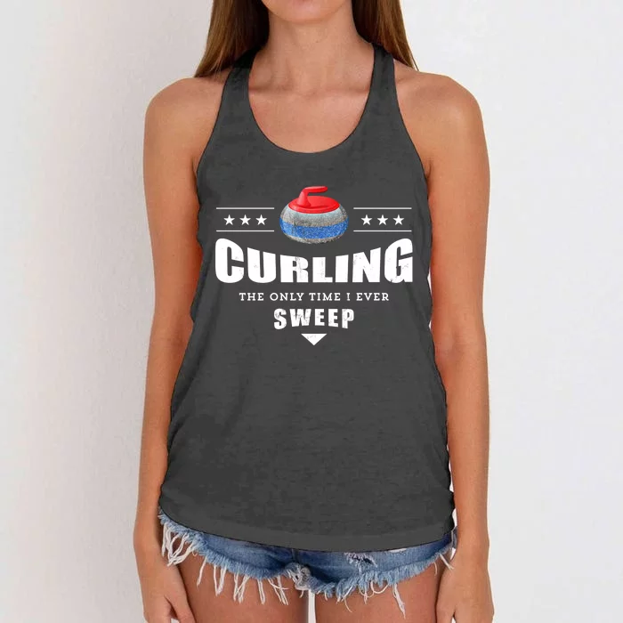 Curling Funny Sweep Curling Team Gift Women's Knotted Racerback Tank