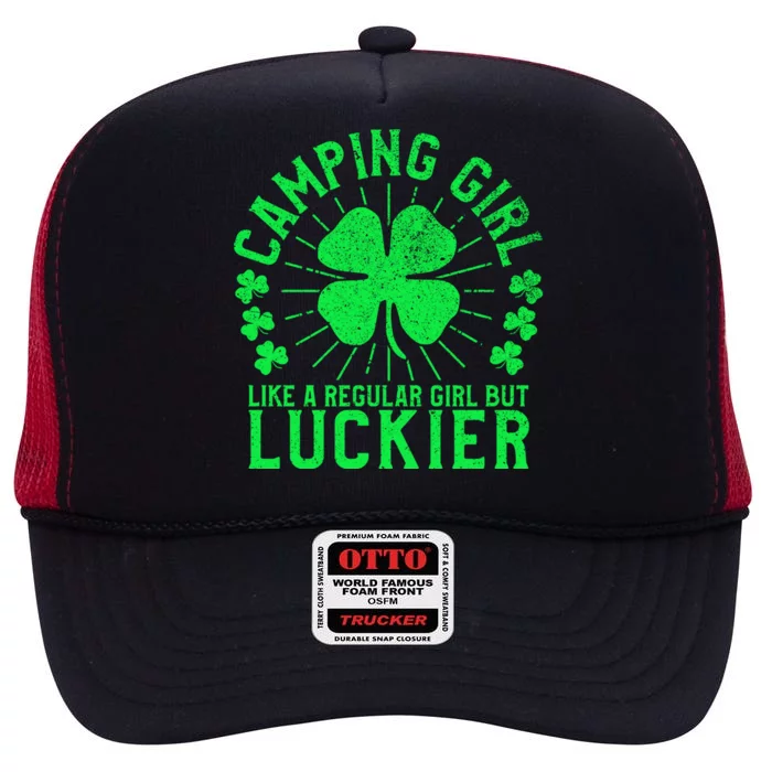 Camping Funny St Patrick's Day Female Camper Camp Lover Meaningful Gift High Crown Mesh Trucker Hat