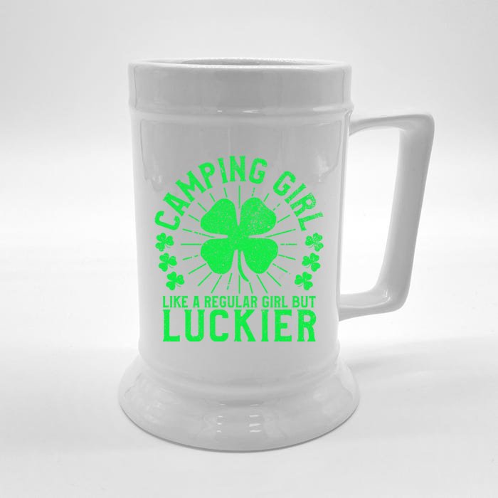 Camping Funny St Patrick's Day Female Camper Camp Lover Meaningful Gift Front & Back Beer Stein