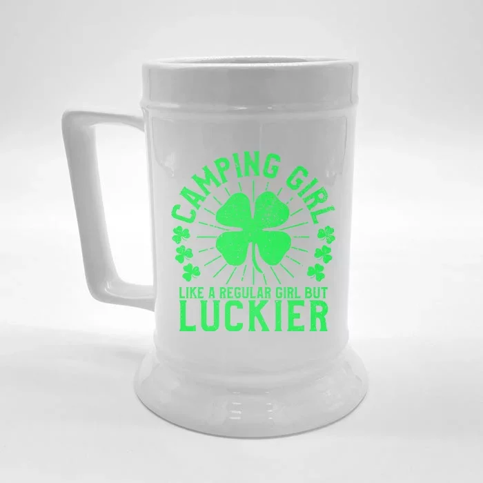 Camping Funny St Patrick's Day Female Camper Camp Lover Meaningful Gift Front & Back Beer Stein