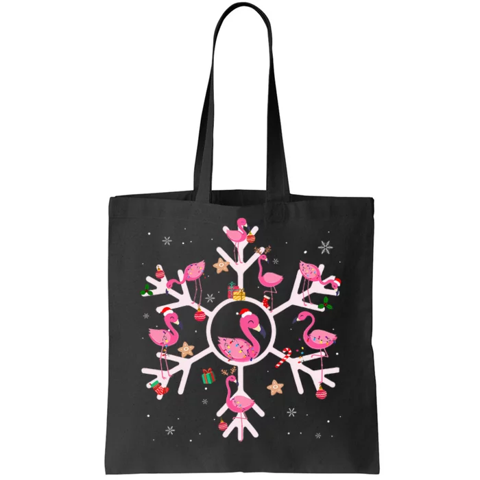 Christmas Flamingo Santa Hat Xmas Lights Flamingo Snowflakes Tote Bag