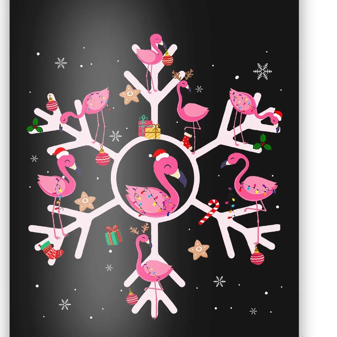 Christmas Flamingo Santa Hat Xmas Lights Flamingo Snowflakes Poster