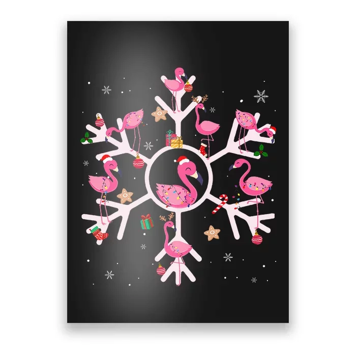 Christmas Flamingo Santa Hat Xmas Lights Flamingo Snowflakes Poster