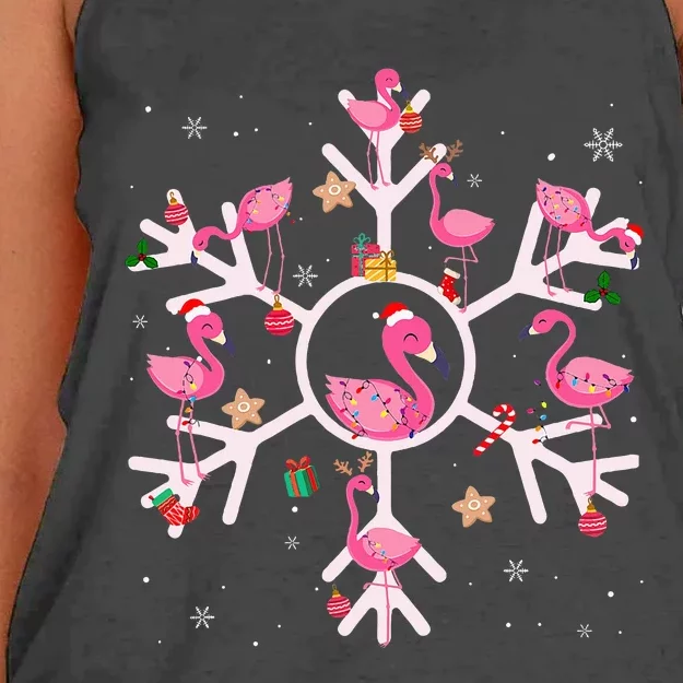 Christmas Flamingo Santa Hat Xmas Lights Flamingo Snowflakes Women's Knotted Racerback Tank