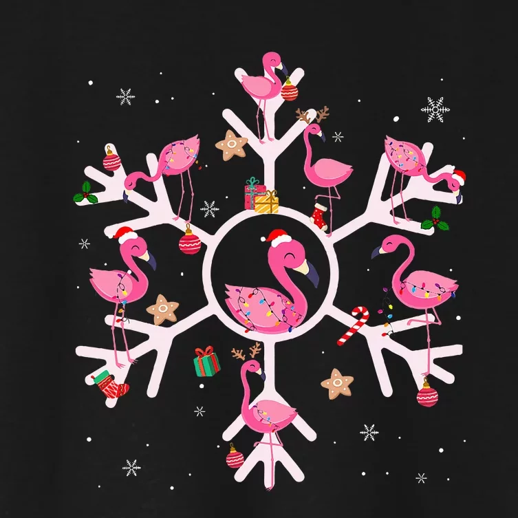 Christmas Flamingo Santa Hat Xmas Lights Flamingo Snowflakes Women's Crop Top Tee