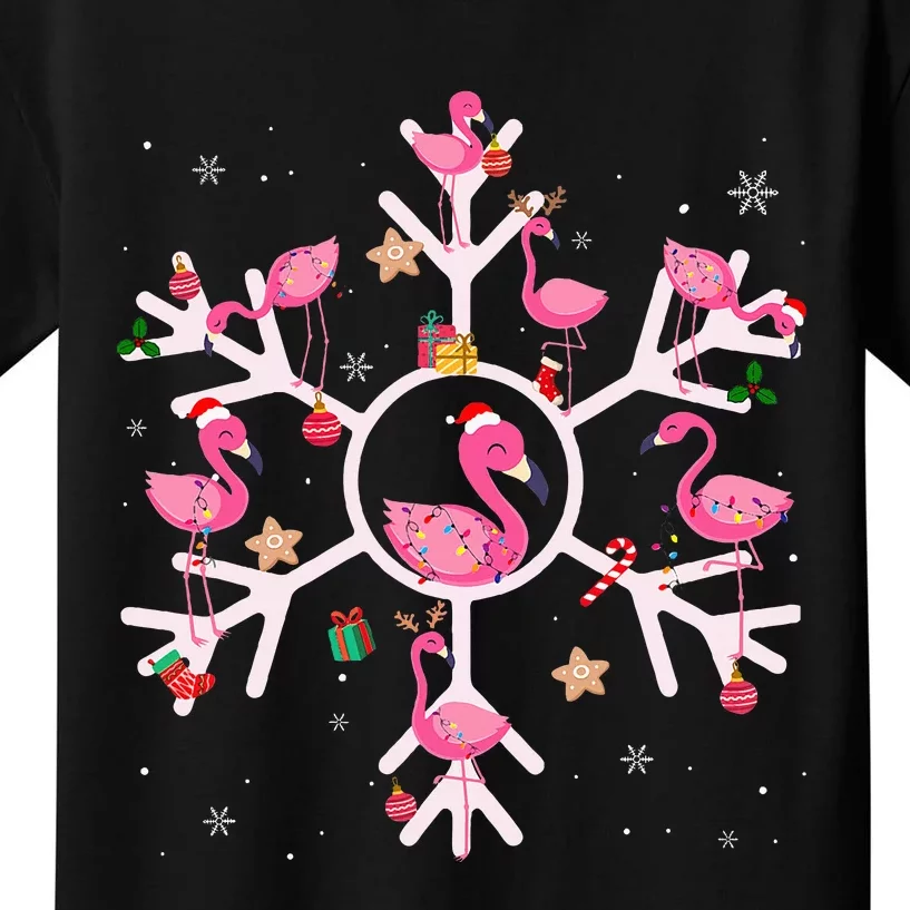 Christmas Flamingo Santa Hat Xmas Lights Flamingo Snowflakes Kids T-Shirt