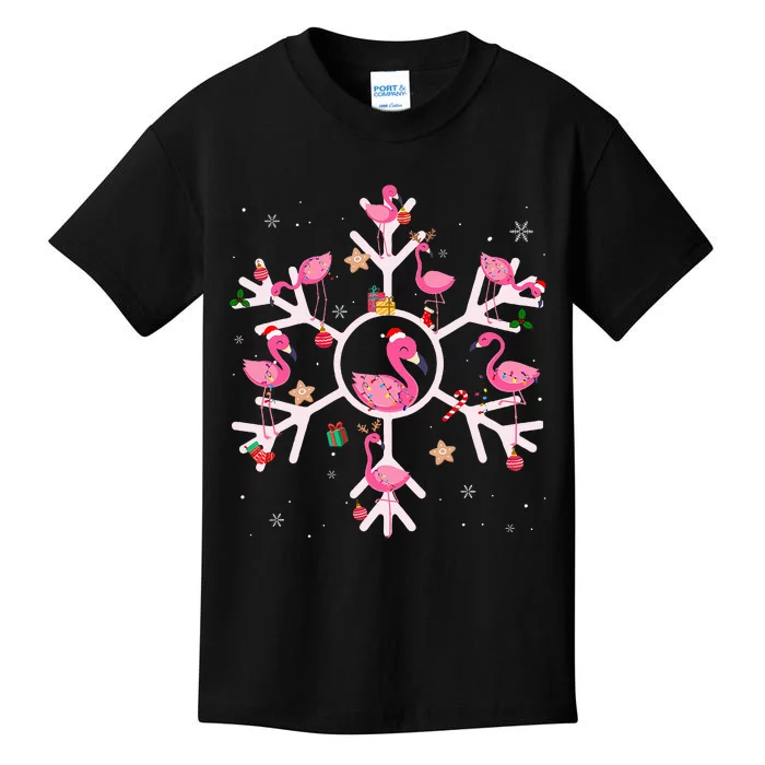 Christmas Flamingo Santa Hat Xmas Lights Flamingo Snowflakes Kids T-Shirt