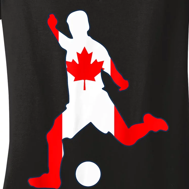 Canada Flag Soccer Player Canadian Pride Women's V-Neck T-Shirt