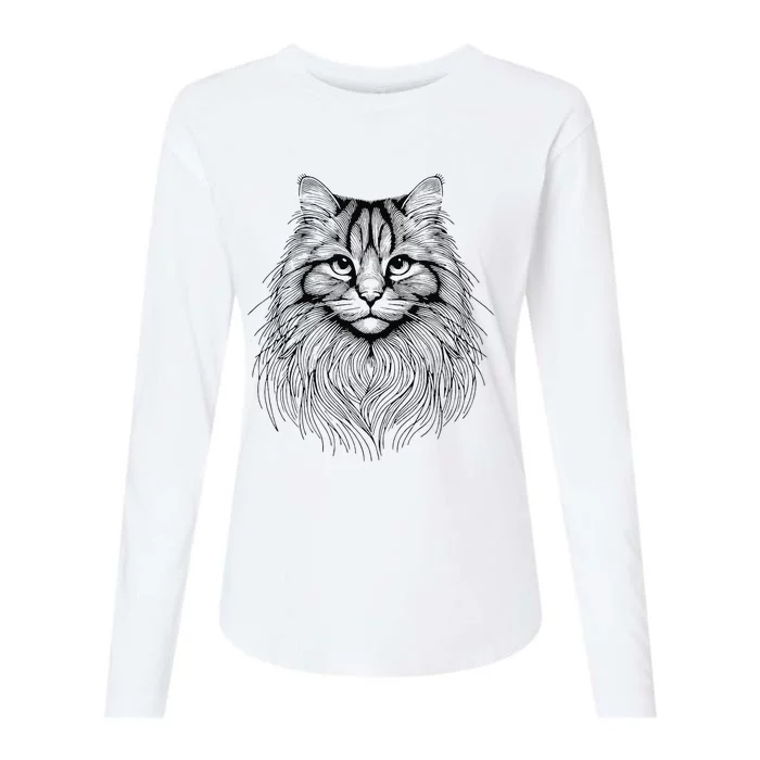 Cat Fingerprint Siberian Forest Dad Mom Womens Cotton Relaxed Long Sleeve T-Shirt