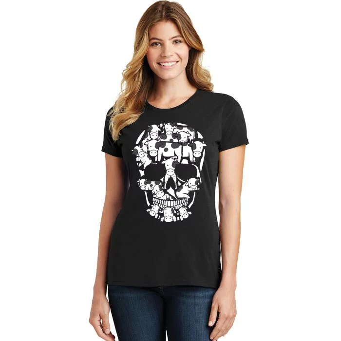 Cows Farm Skeleton Halloween Farmer Cow Skull Women's T-Shirt