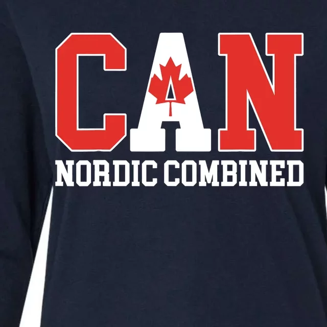 Canada Flag Skier Canadian CAN Nordic Combined Womens Cotton Relaxed Long Sleeve T-Shirt