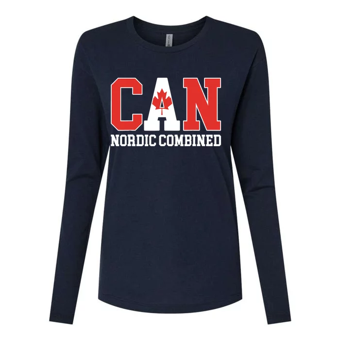 Canada Flag Skier Canadian CAN Nordic Combined Womens Cotton Relaxed Long Sleeve T-Shirt