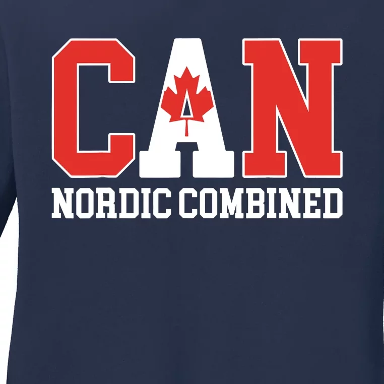 Canada Flag Skier Canadian CAN Nordic Combined Ladies Long Sleeve Shirt